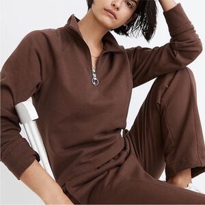 Madewell Ribbed Half Zip Raglan Sweatshirt Brown Large